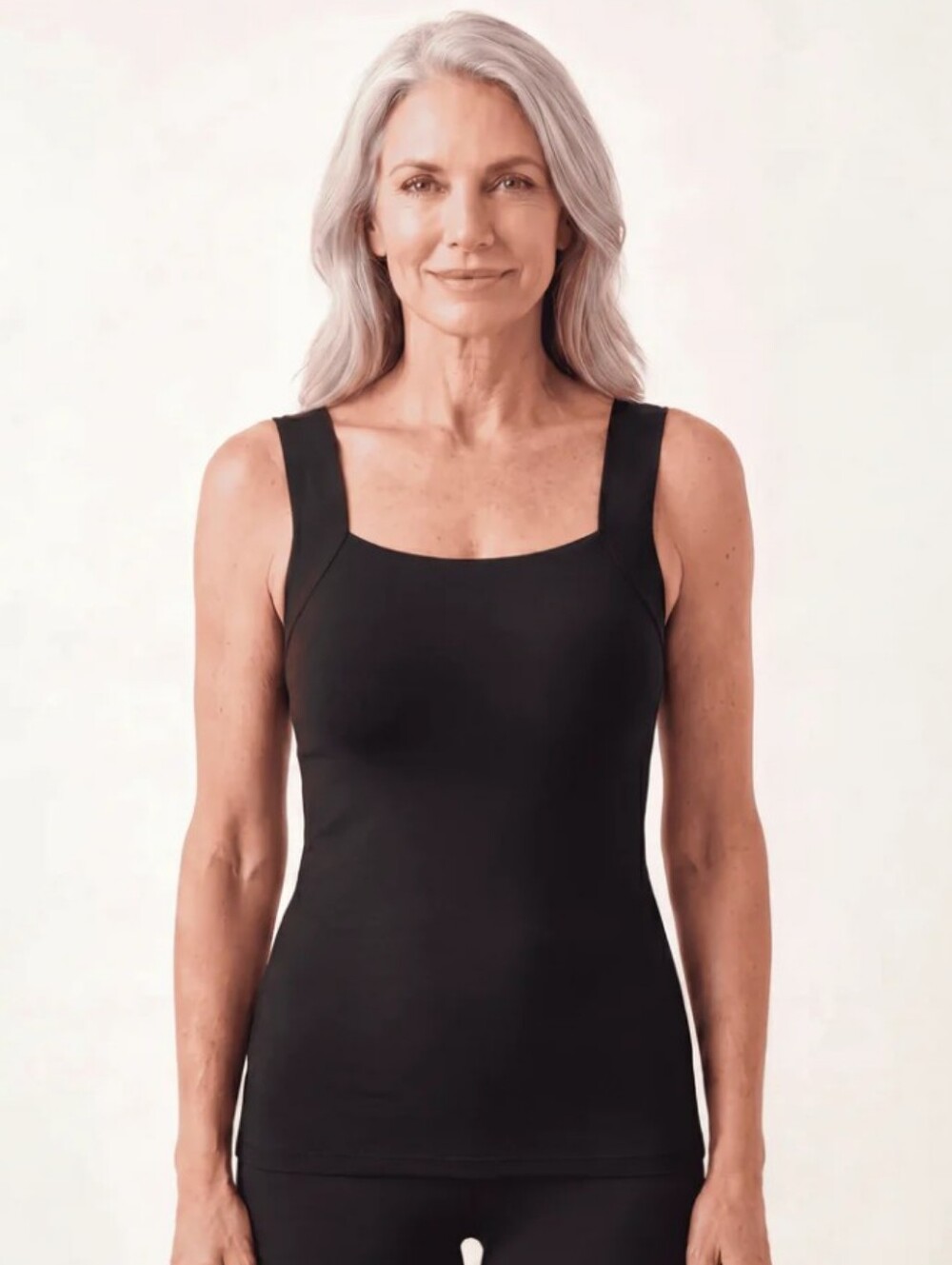 Black Smooth Square-Neck Tank Top With Built In Bra - Women Intimates